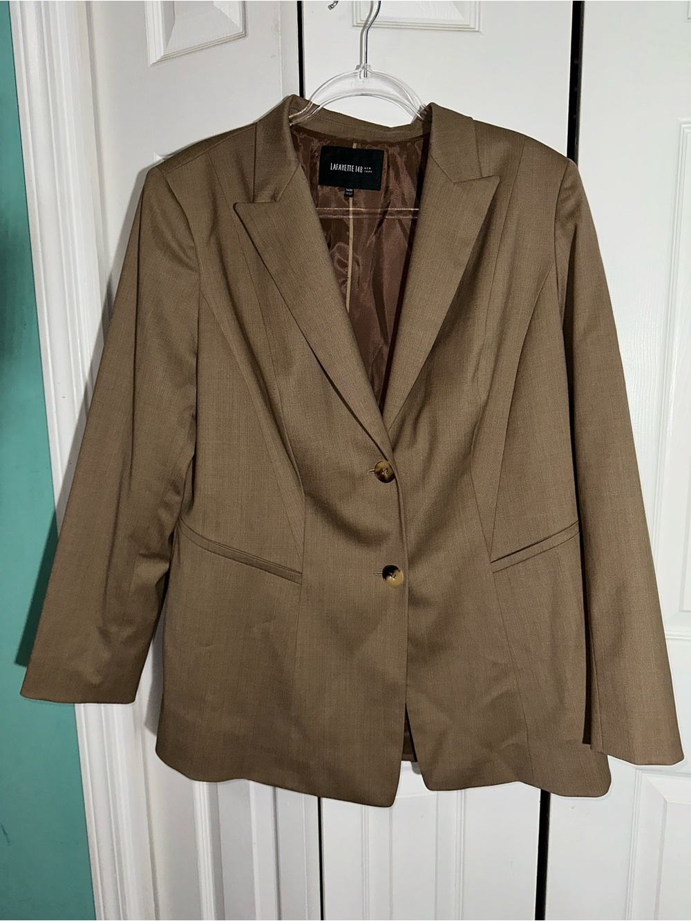 Lafayette 148 NY Blazer Womens 14 W Beige Office Career Wool Blend AA19